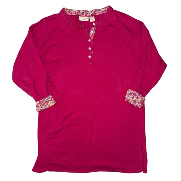Victoria’s Secret gold label magenta pink floral lined print Henley women’s M/L - Picture 1 of 6